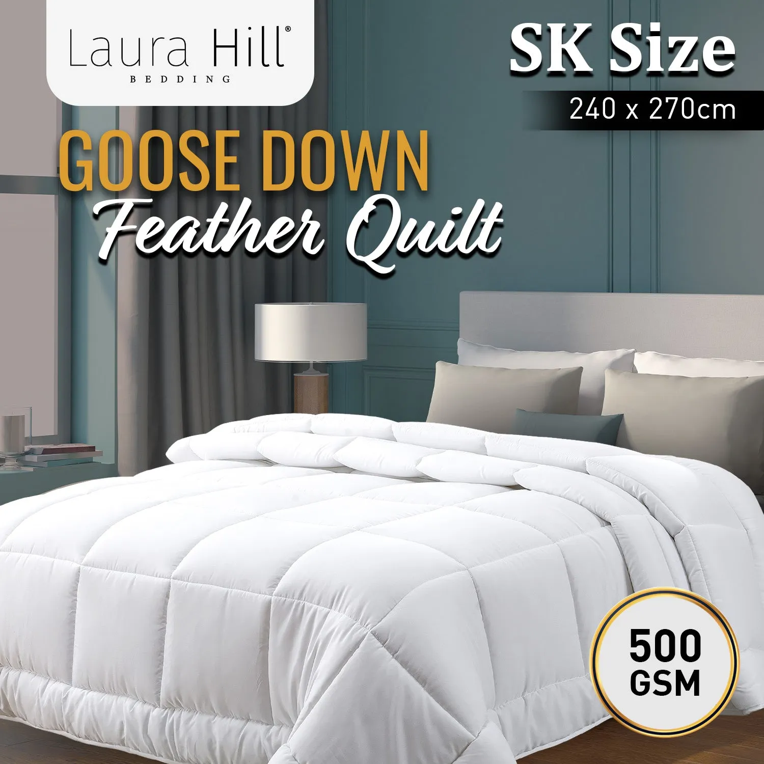 500GSM Goose Down Feather Comforter Super King - Laura Hill