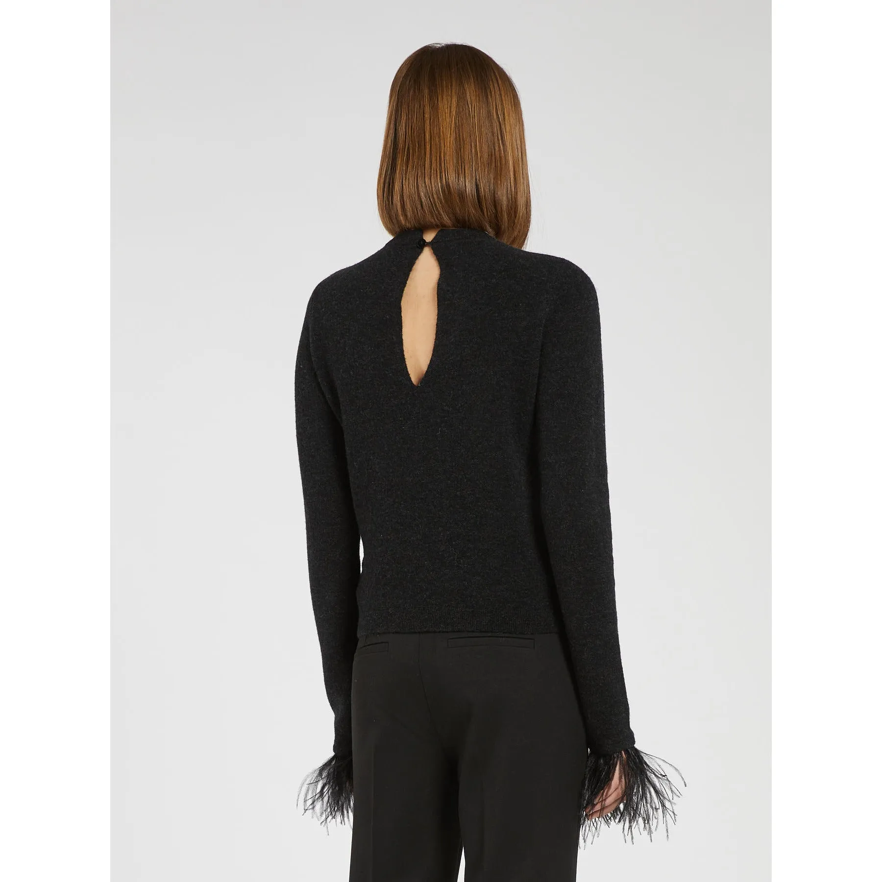 ADDIO Wool Mix Feather Trim Sweater Black