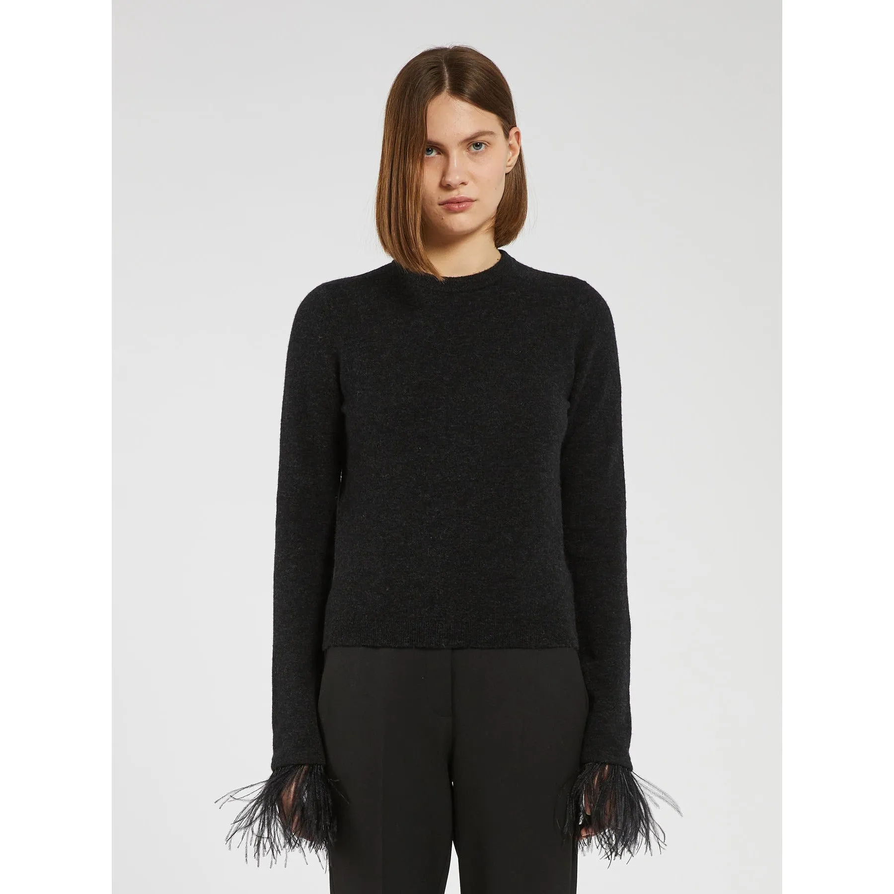 ADDIO Wool Mix Feather Trim Sweater Black