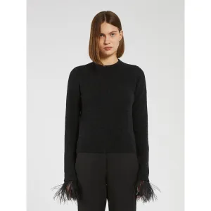 ADDIO Wool Mix Feather Trim Sweater Black