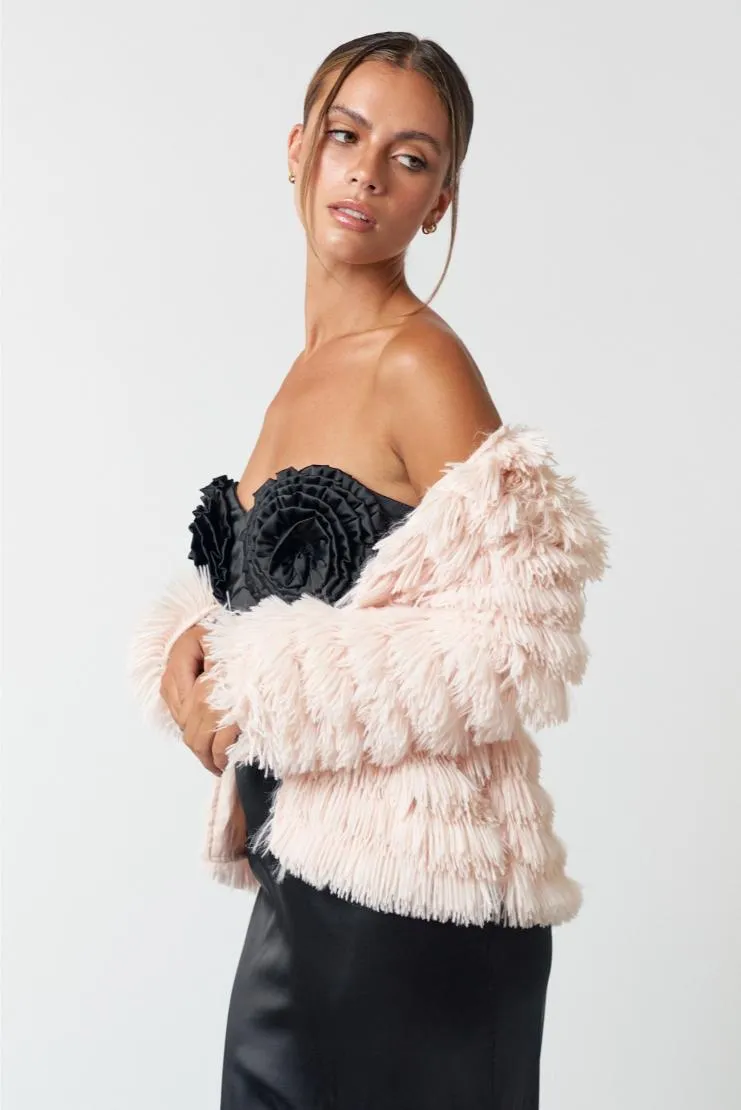 Amber Faux Fur Long Sleeve Jacket - Blush Pink