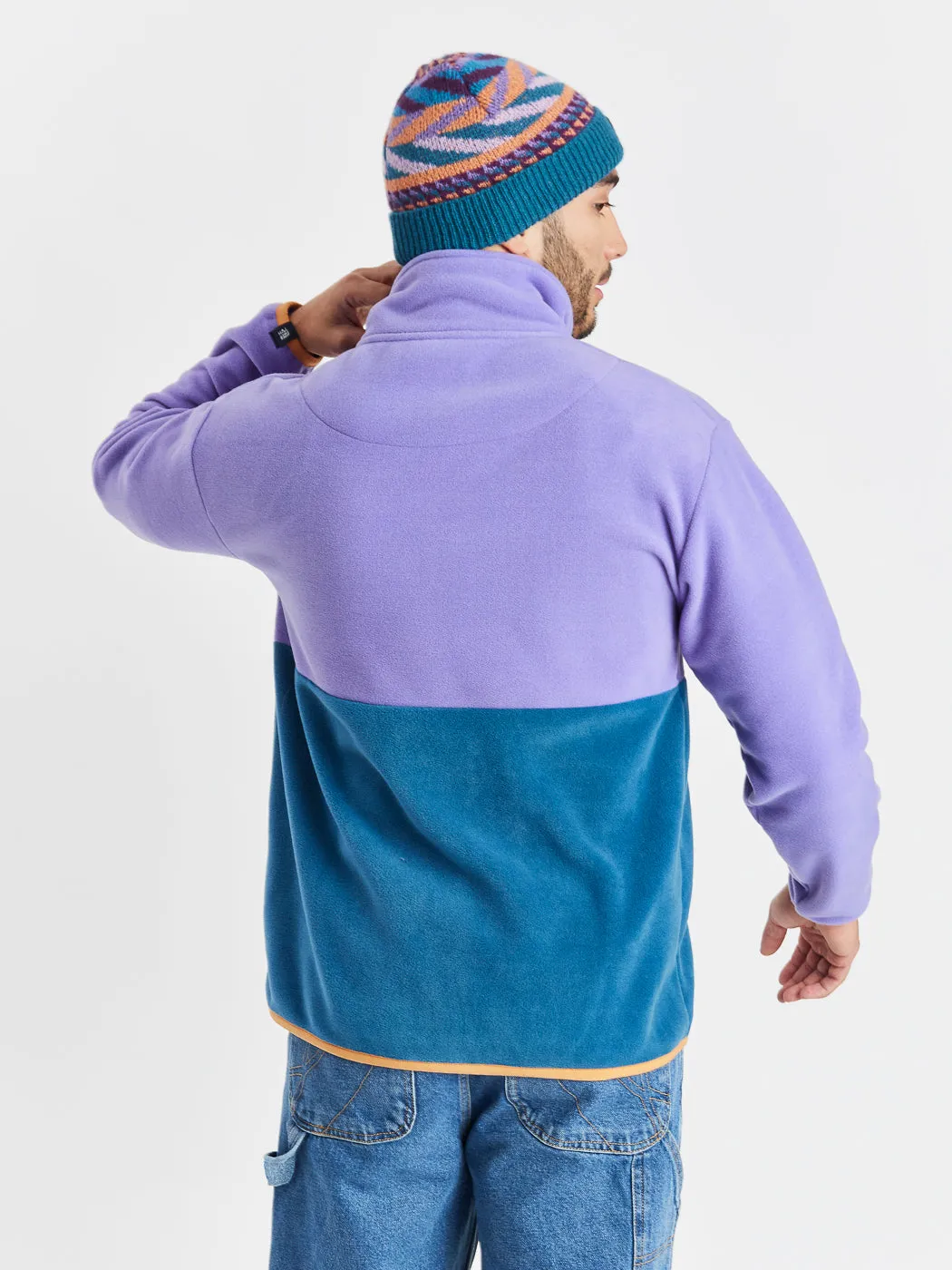 Aries Popper Neck Fleece Petrol & Deep Lavender