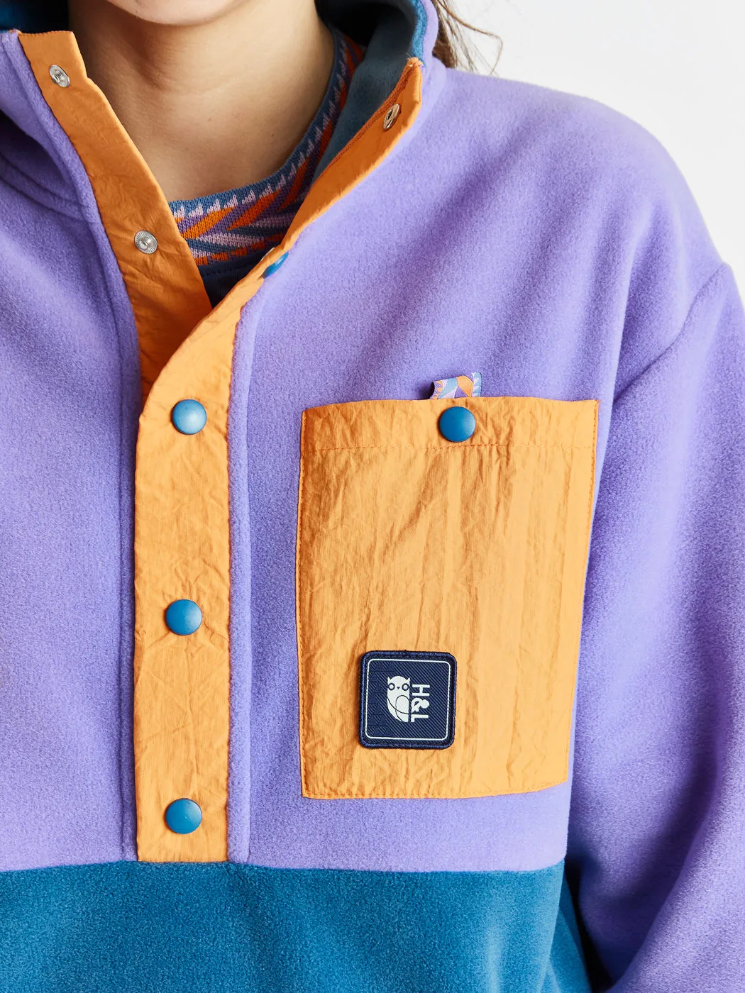 Aries Popper Neck Fleece Petrol & Deep Lavender