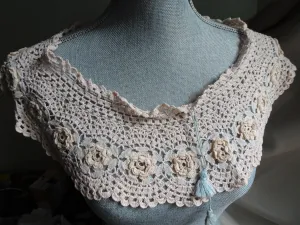 BEAUTIFUL Large Irish Crochet Lace Collar, Very Pale Baby Pink, Lovely Unique Hand Work, Heirloom Sewing, Collectible Vintage Collars