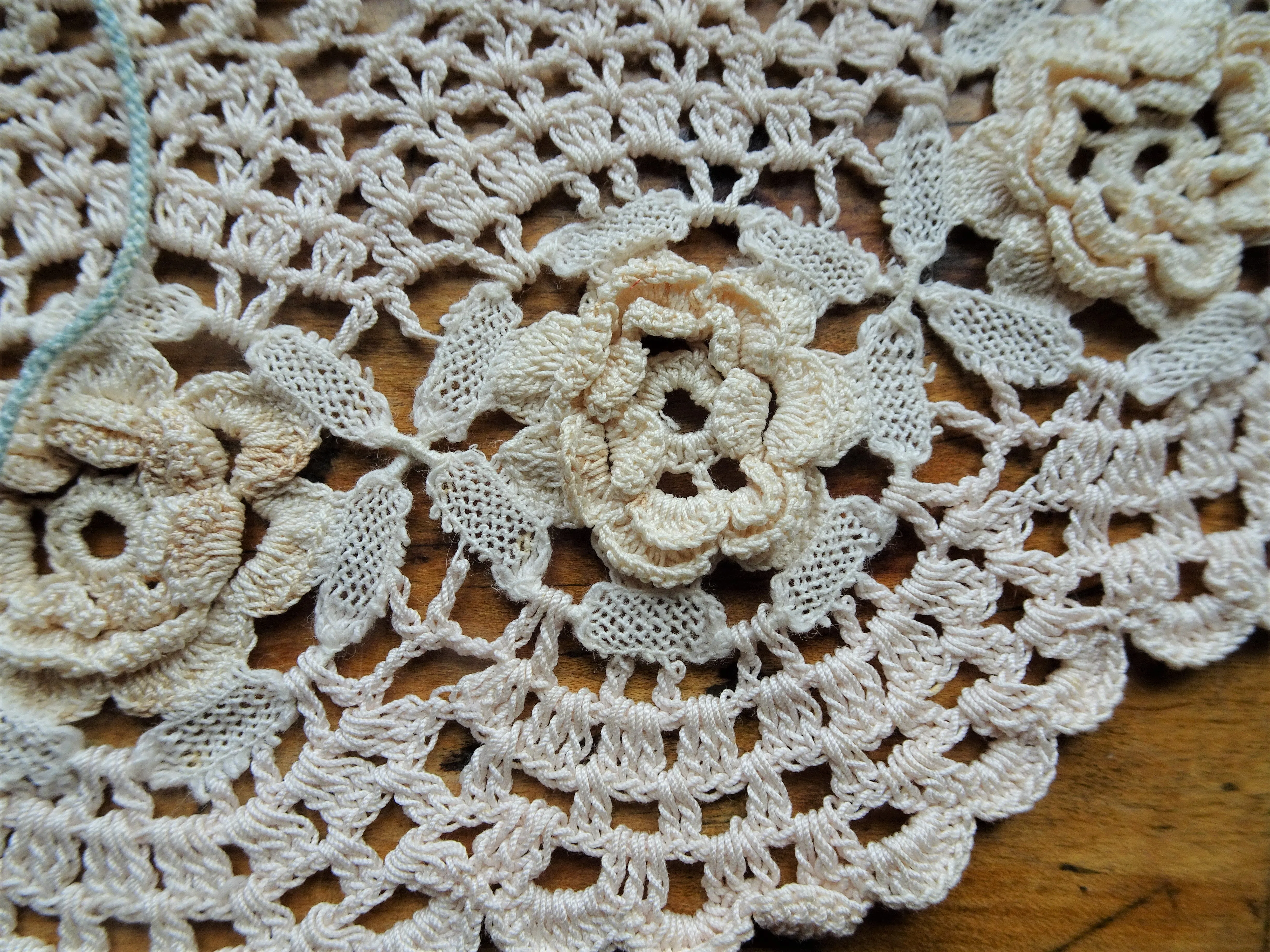 BEAUTIFUL Large Irish Crochet Lace Collar, Very Pale Baby Pink, Lovely Unique Hand Work, Heirloom Sewing, Collectible Vintage Collars