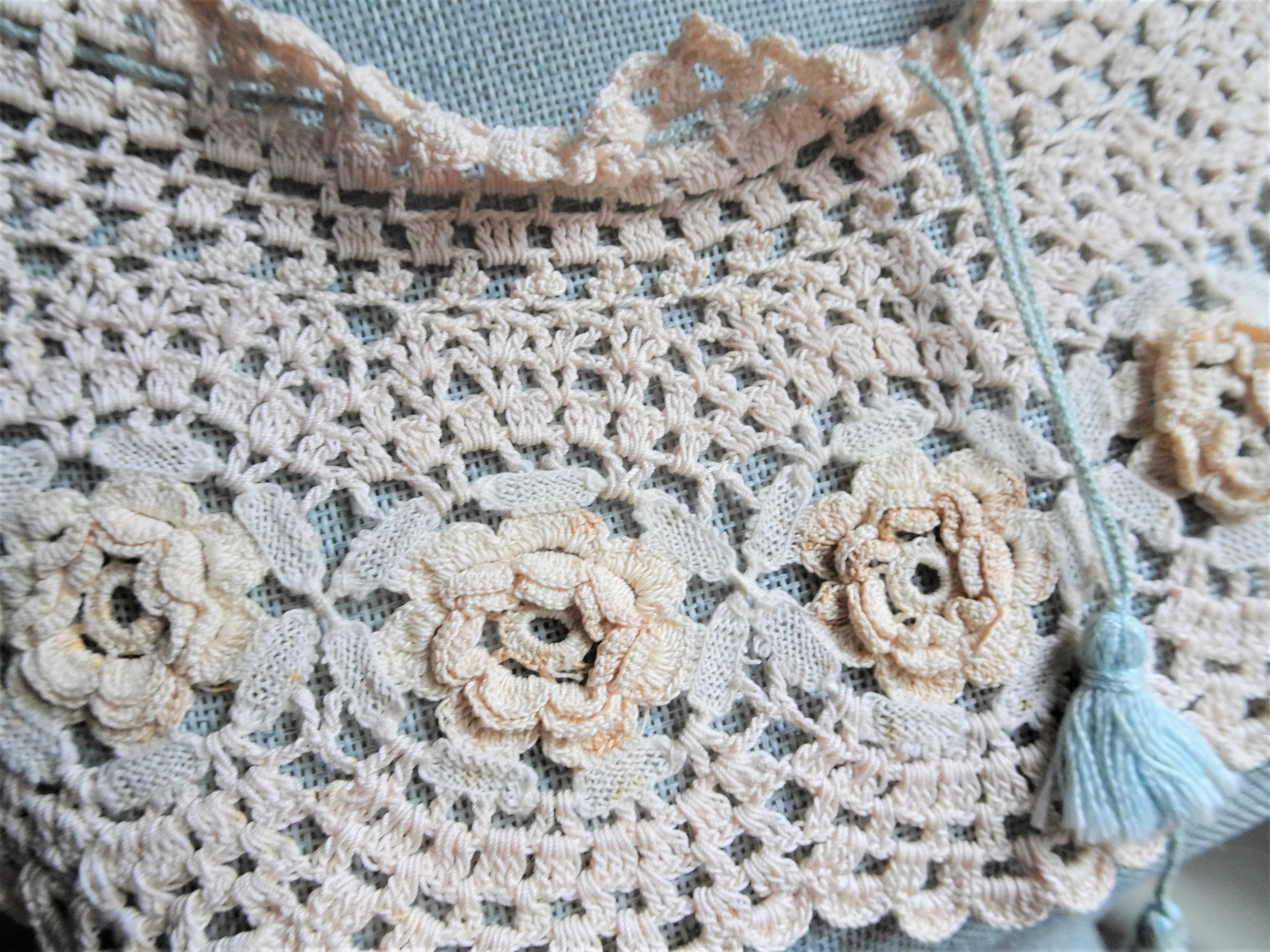 BEAUTIFUL Large Irish Crochet Lace Collar, Very Pale Baby Pink, Lovely Unique Hand Work, Heirloom Sewing, Collectible Vintage Collars