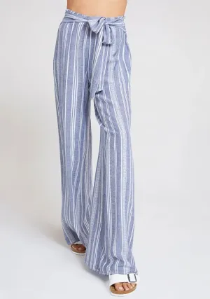 Bella Dahl - Smocked Tie Waist Wide Leg Pant in Navy/White