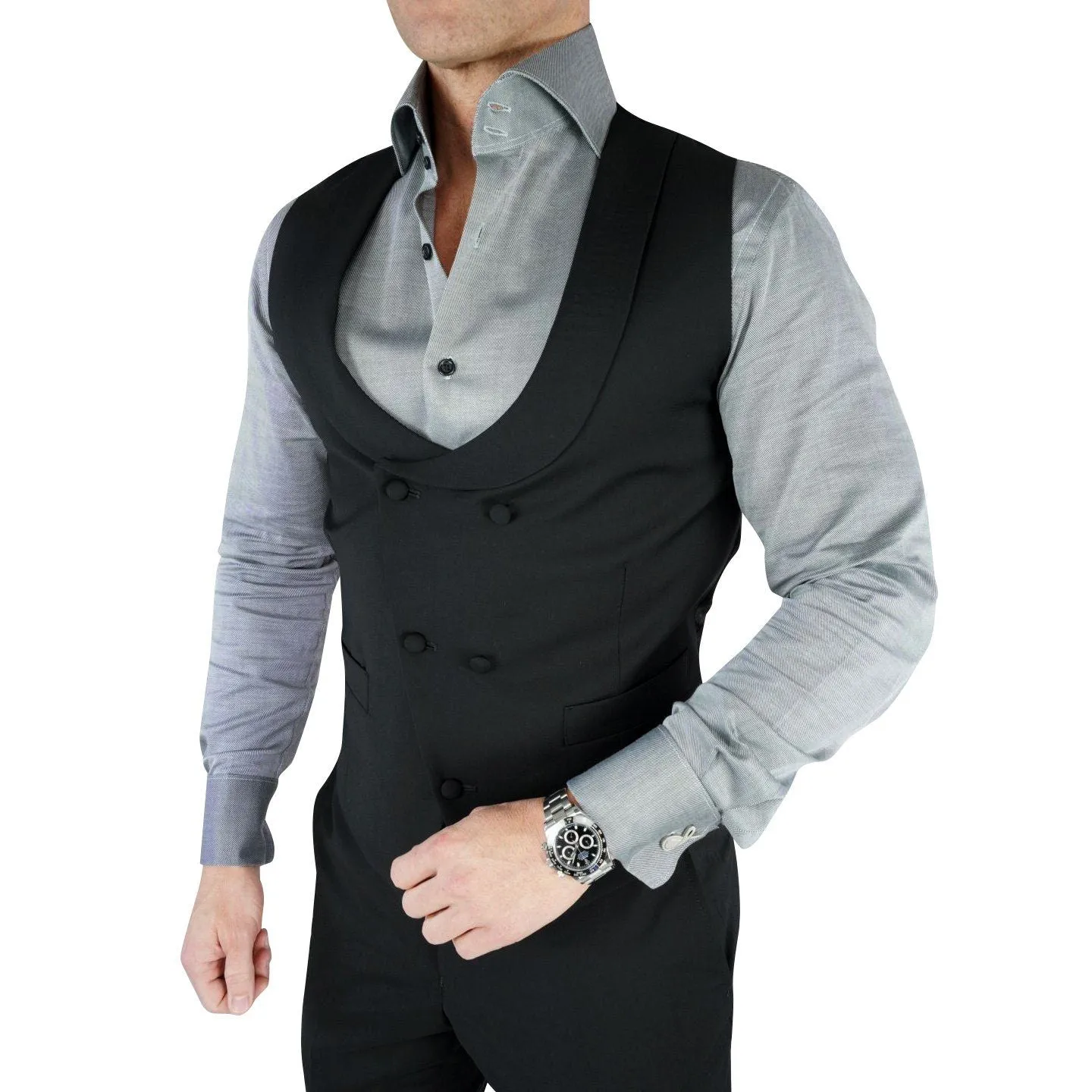 Black Double Breasted Waistcoat