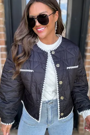 Black Long Sleeve Quilted Jacket