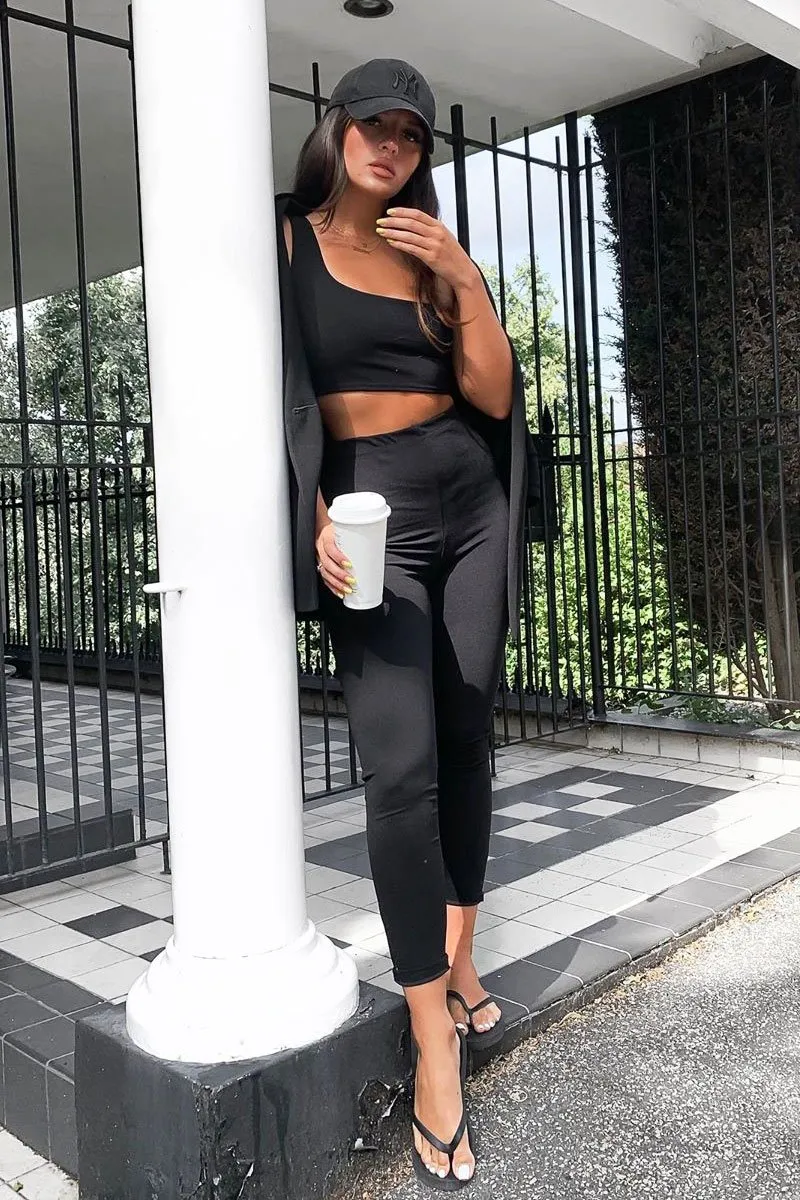 Black One Shoulder Crop Top and Leggings Co-Ord - Marrie