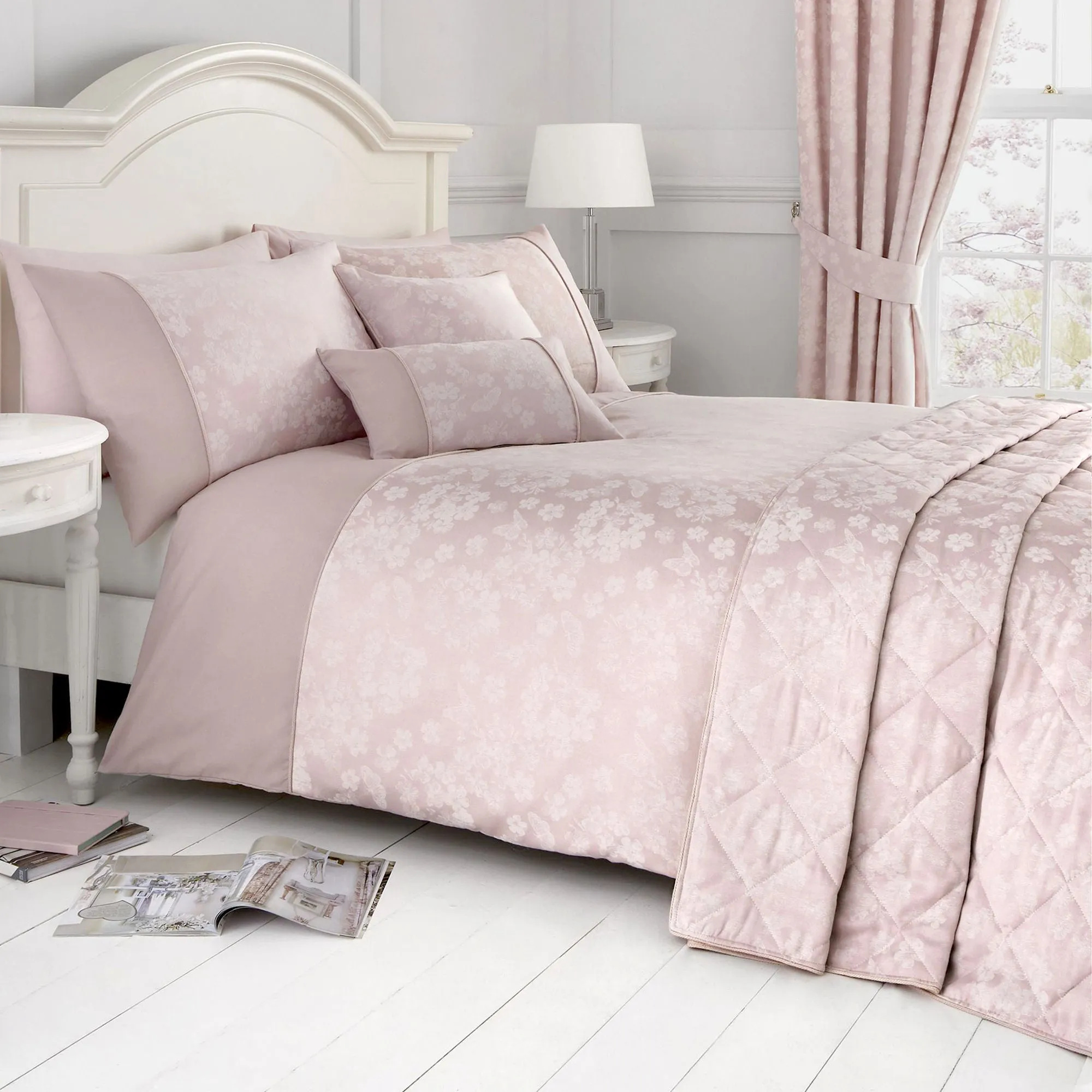 Blossom Bedspread by Dreams & Drapes Woven in Blush 240x220cm