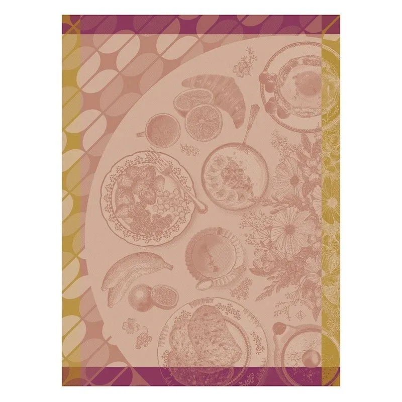 Brunch gourmand pink tea towel by le jacquard français