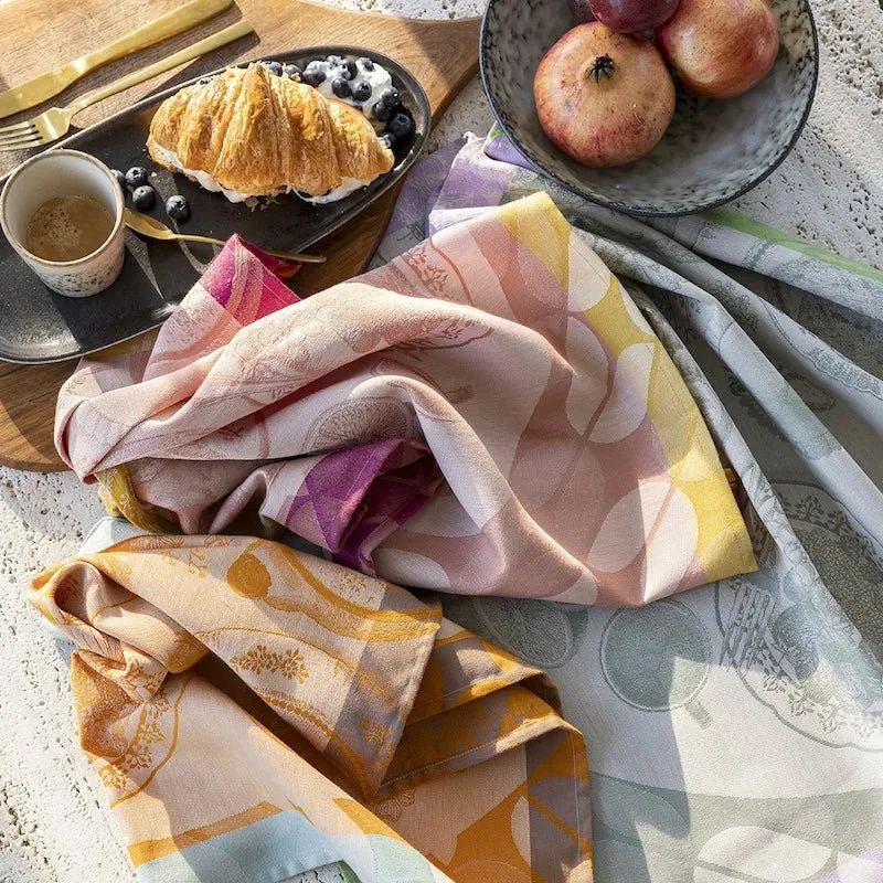 Brunch gourmand pink tea towel by le jacquard français