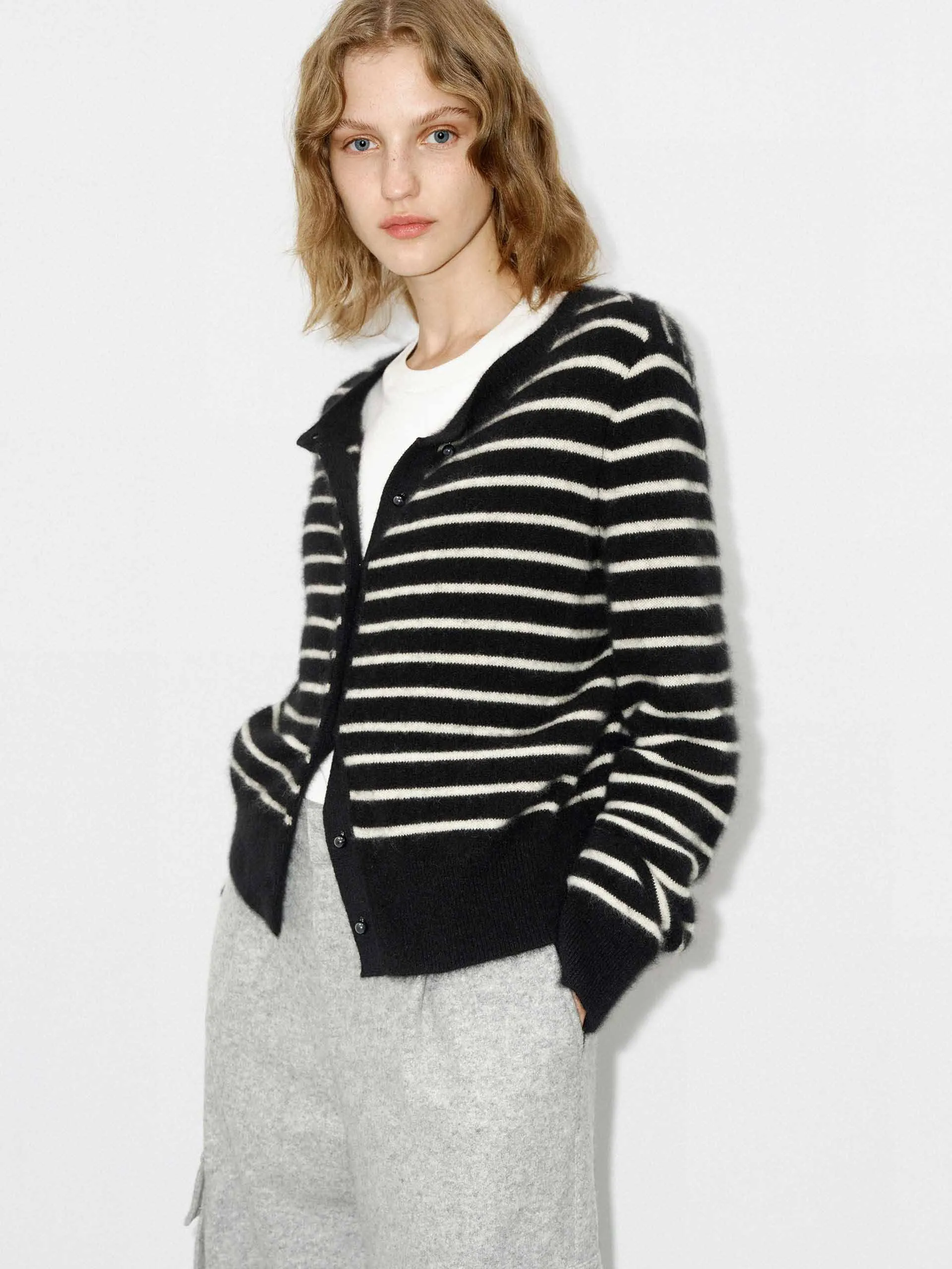 Button Closure Striped Cardigan