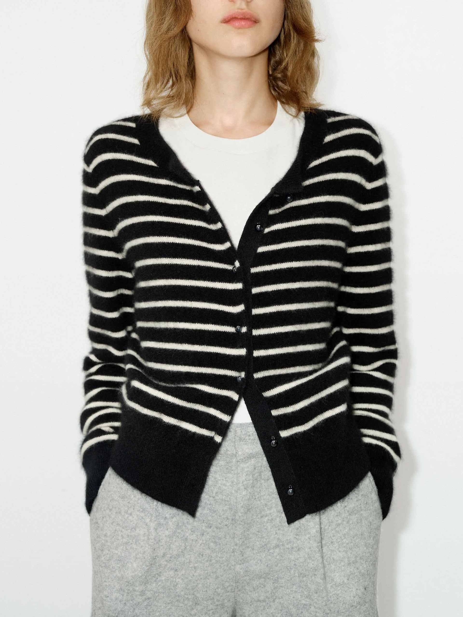 Button Closure Striped Cardigan