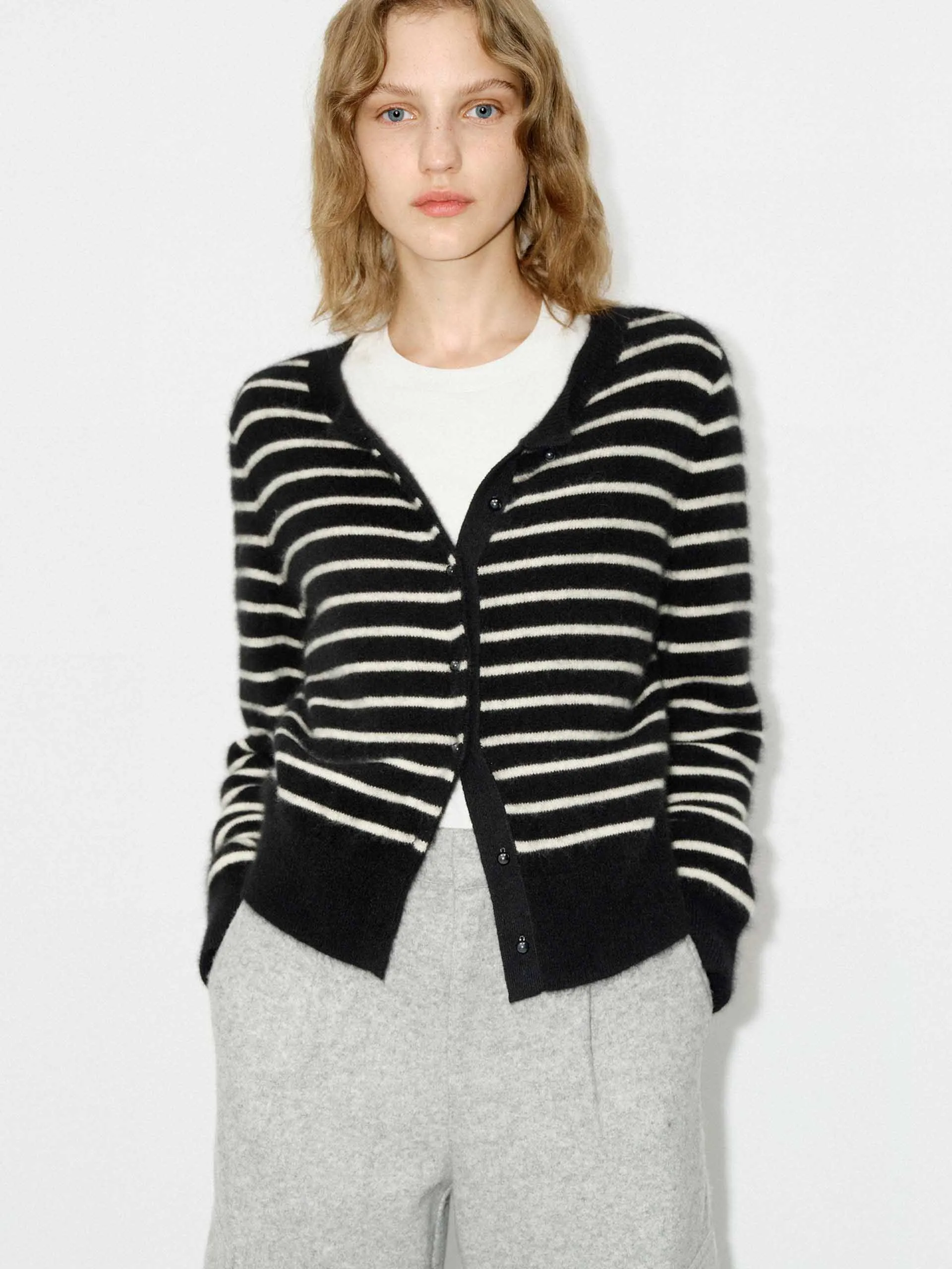 Button Closure Striped Cardigan