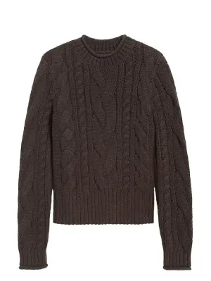 Cable-Knit Cropped Sweater in Rich Chocolate Brown