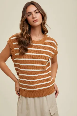 Camel   Ivory Striped Sweater Vest