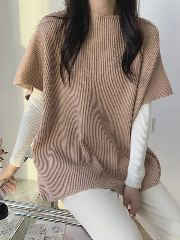 Casual Loose Short Sleeves Solid Color Round-Neck Sweater Tops Vest Top