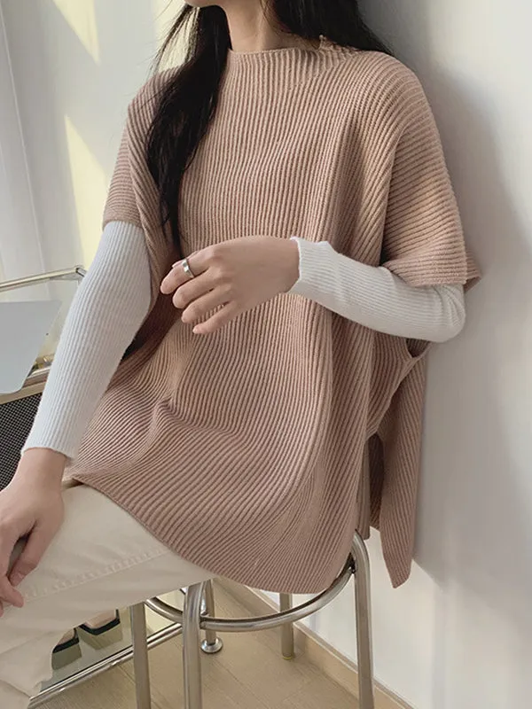 Casual Loose Short Sleeves Solid Color Round-Neck Sweater Tops Vest Top