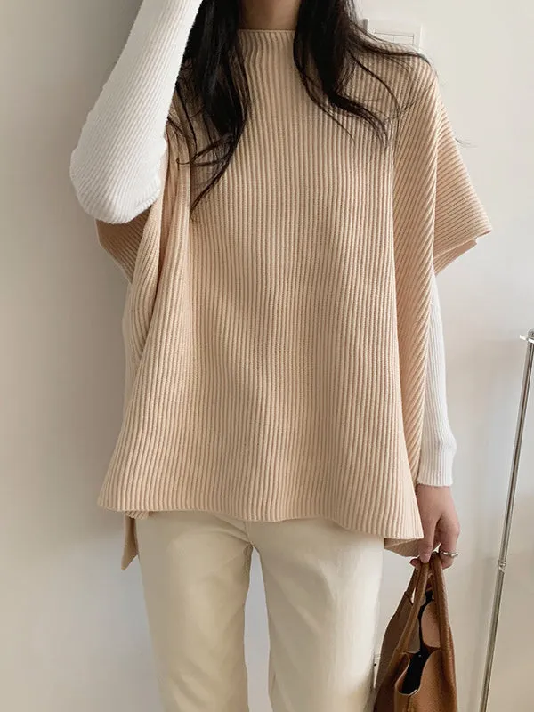 Casual Loose Short Sleeves Solid Color Round-Neck Sweater Tops Vest Top