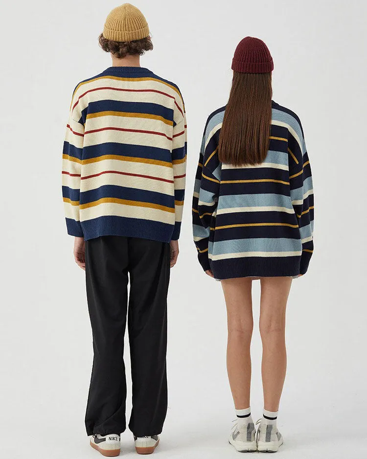 Croissant Embridery Striped Pullover