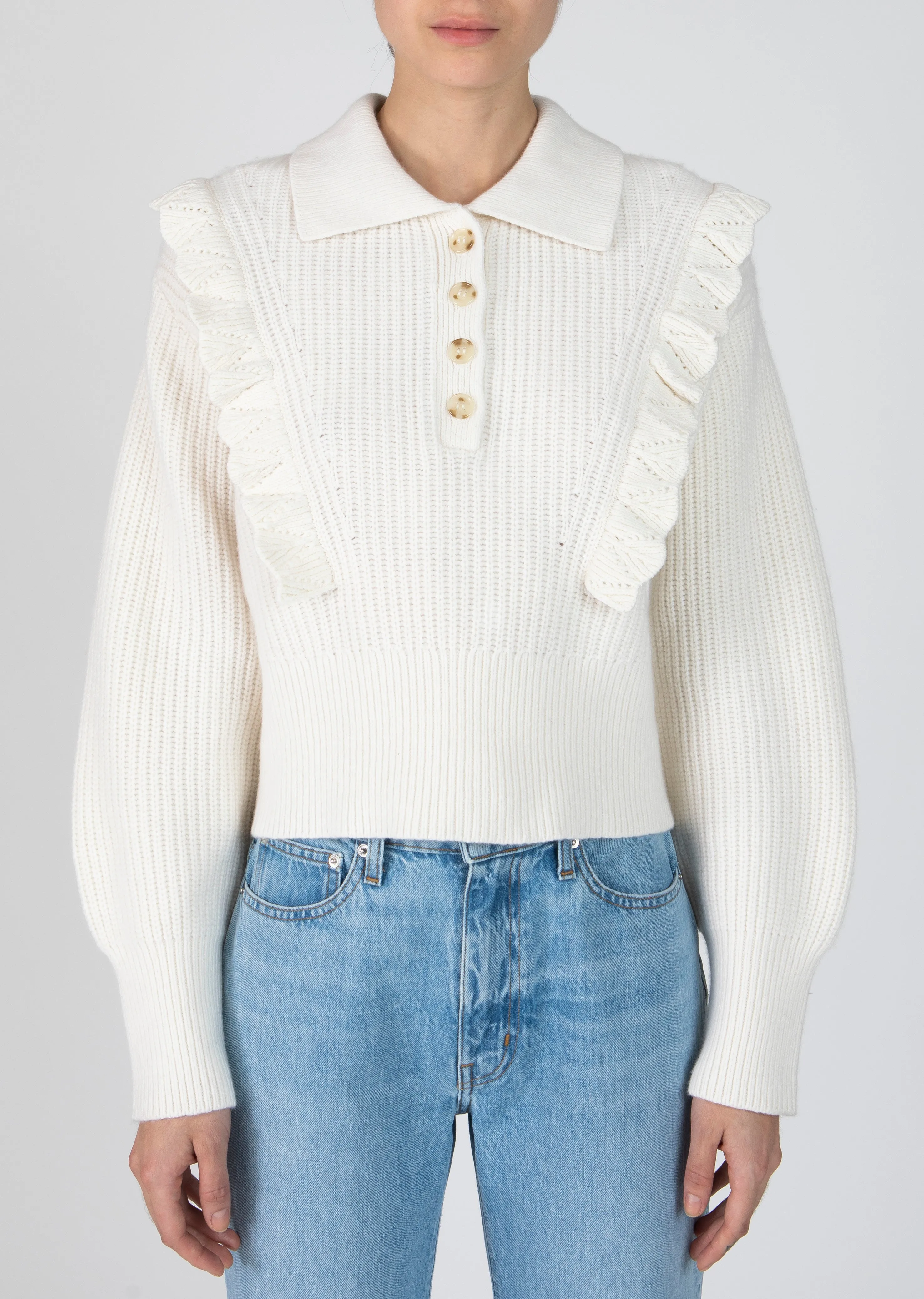 Derek Lam 10 Crosby - Noelia Collared Ruffle Sweater in Ivory