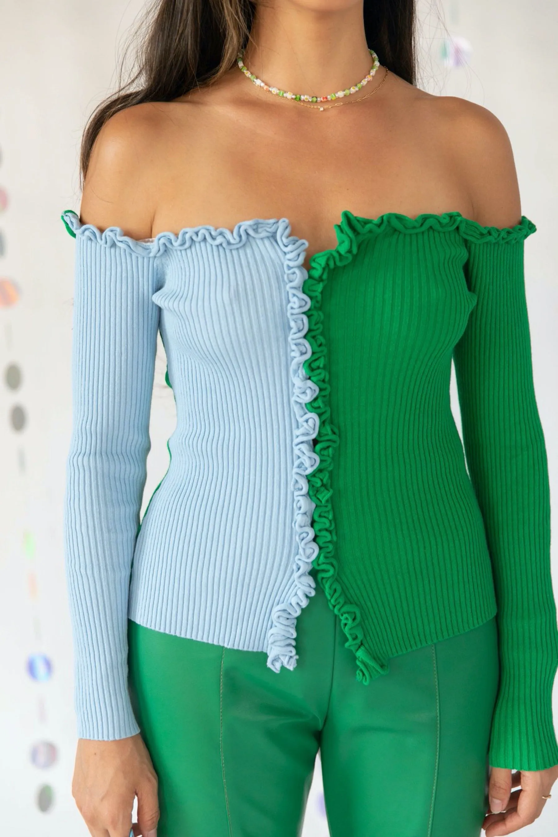 Emerald   Blue Charlie Off Shoulder Sweater