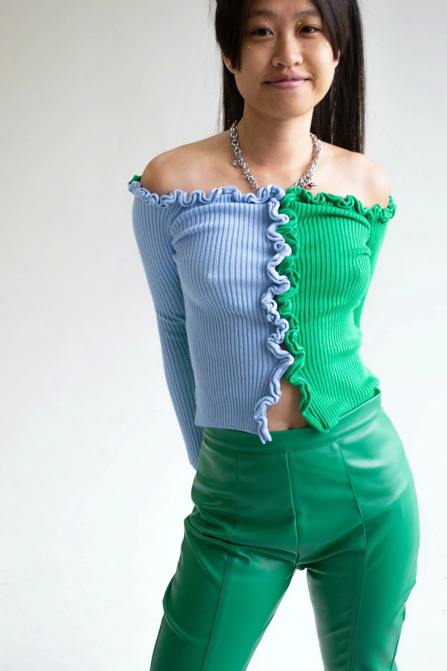 Emerald   Blue Charlie Off Shoulder Sweater