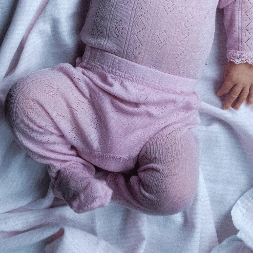 Footed Baby Pants - Wool & Silk - Pointelle - Soft Rose