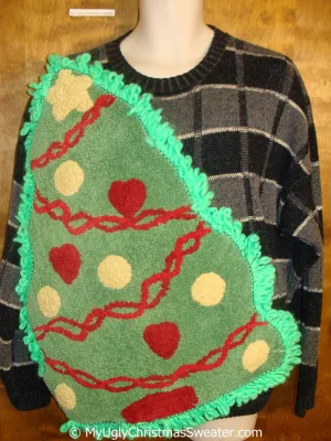 Funny Black and Grey Ugly Christmas Sweater with Oversized Tree