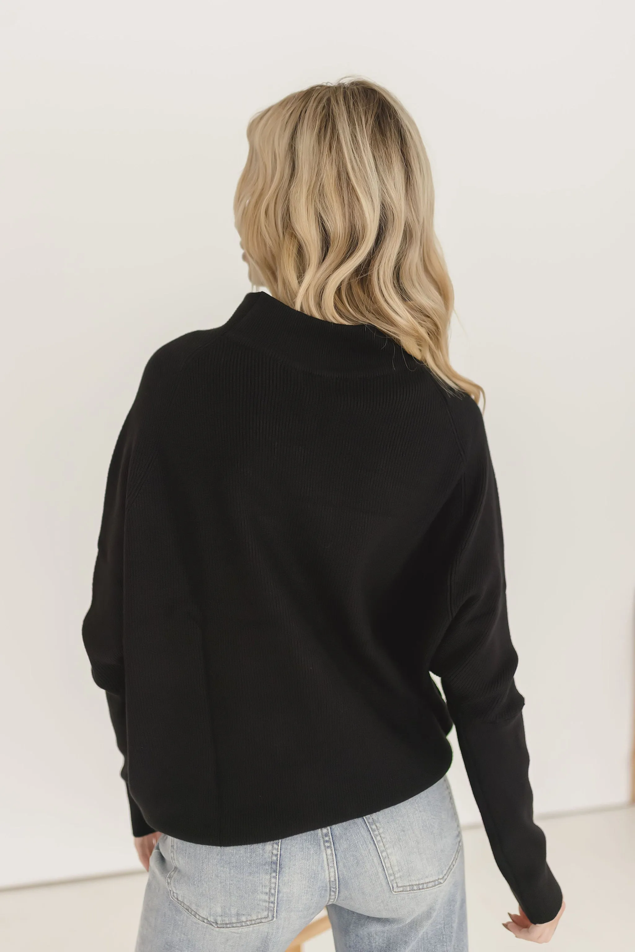 Gwen Long Sleeve Slouched Funnel Neck Sweater Black