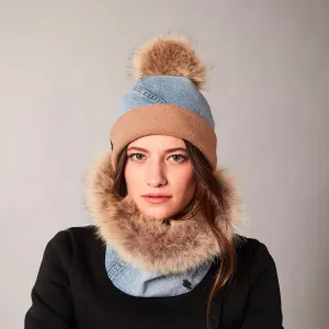 Harricana | Upcycled Jeans Beanie with Upcycled Fur Pom