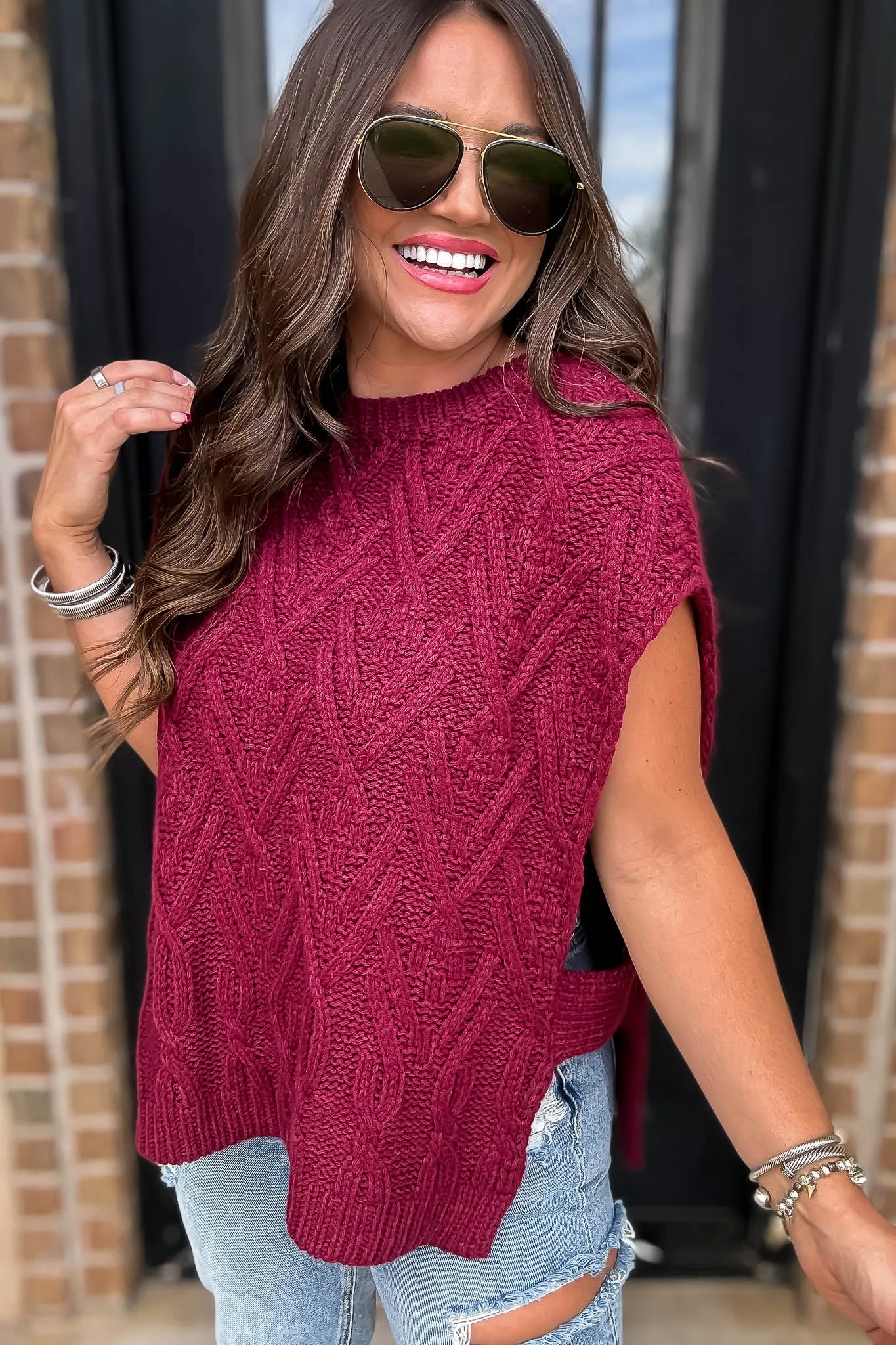 Harvest Burgundy Cable Knit Sweater Vest