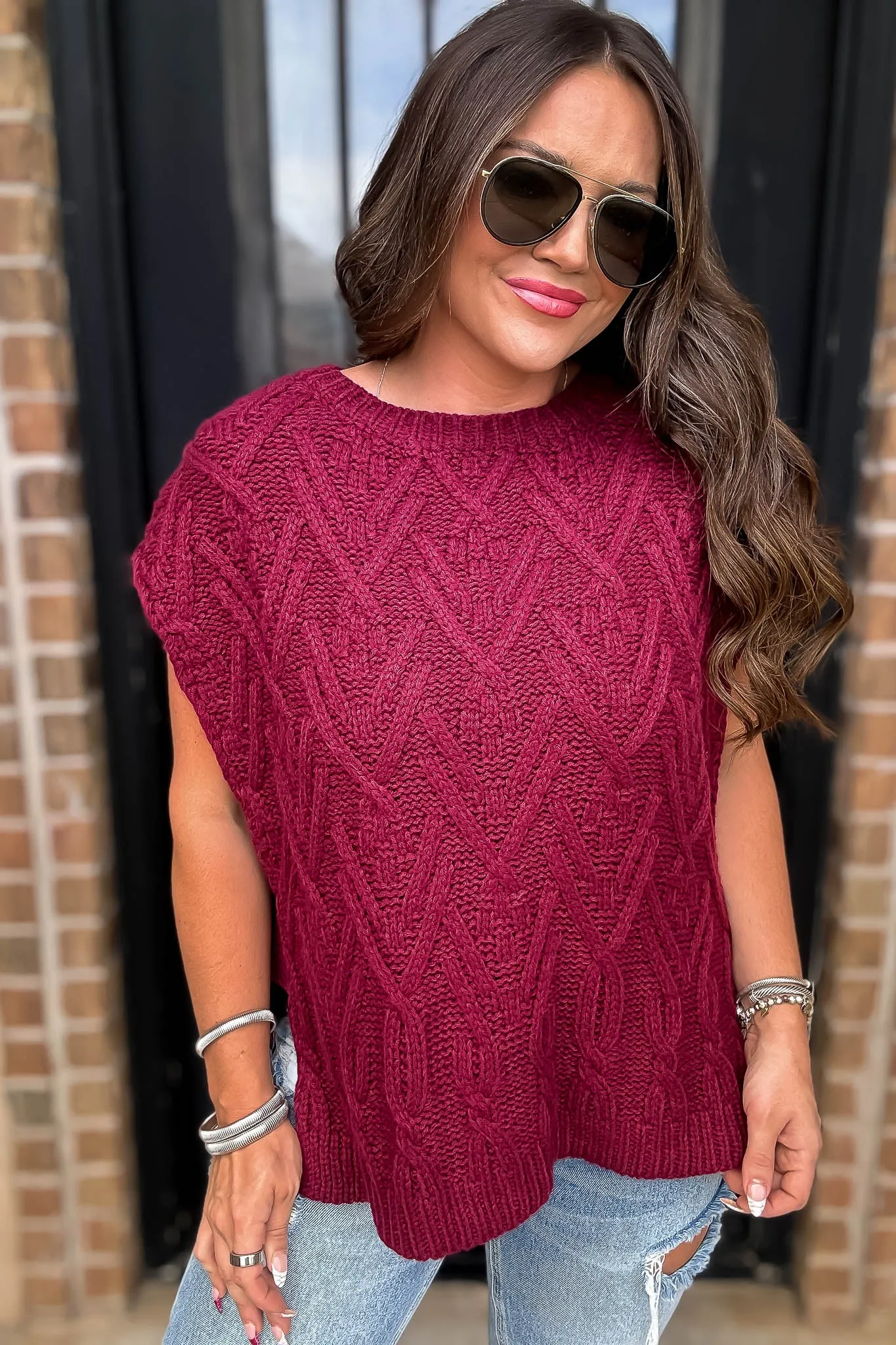 Harvest Burgundy Cable Knit Sweater Vest