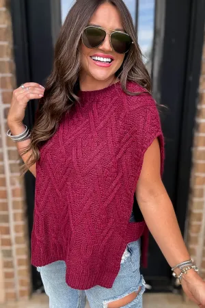 Harvest Burgundy Cable Knit Sweater Vest