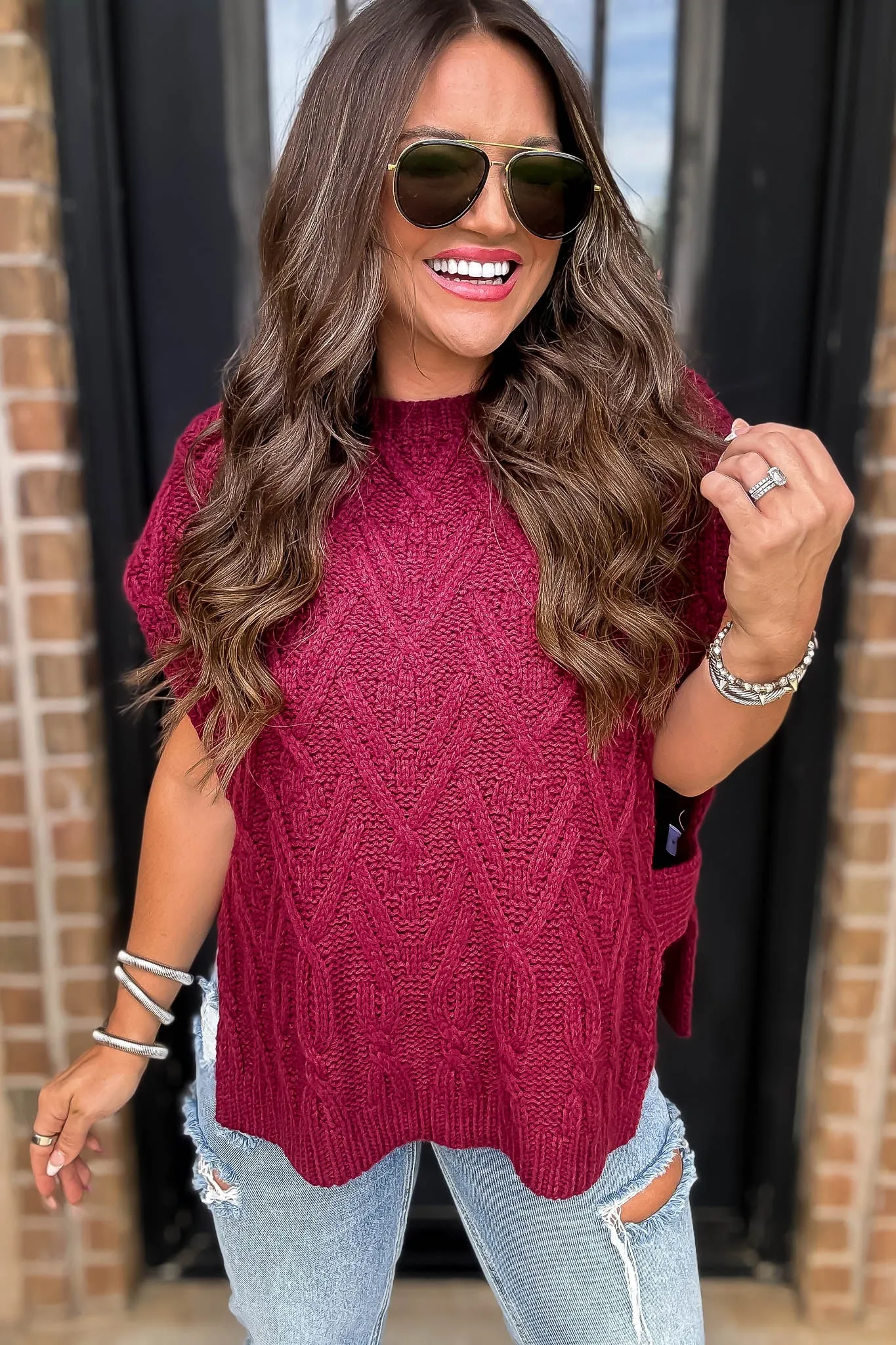 Harvest Burgundy Cable Knit Sweater Vest