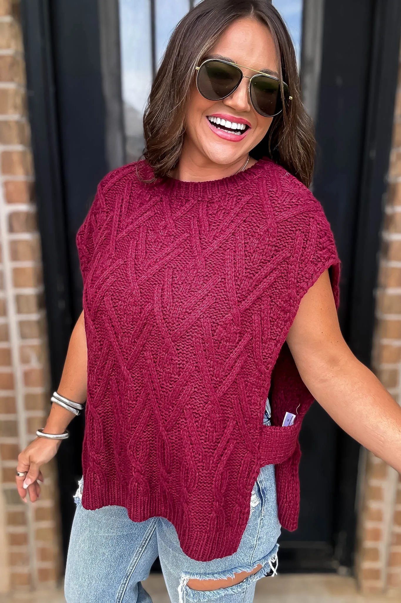 Harvest Burgundy Cable Knit Sweater Vest