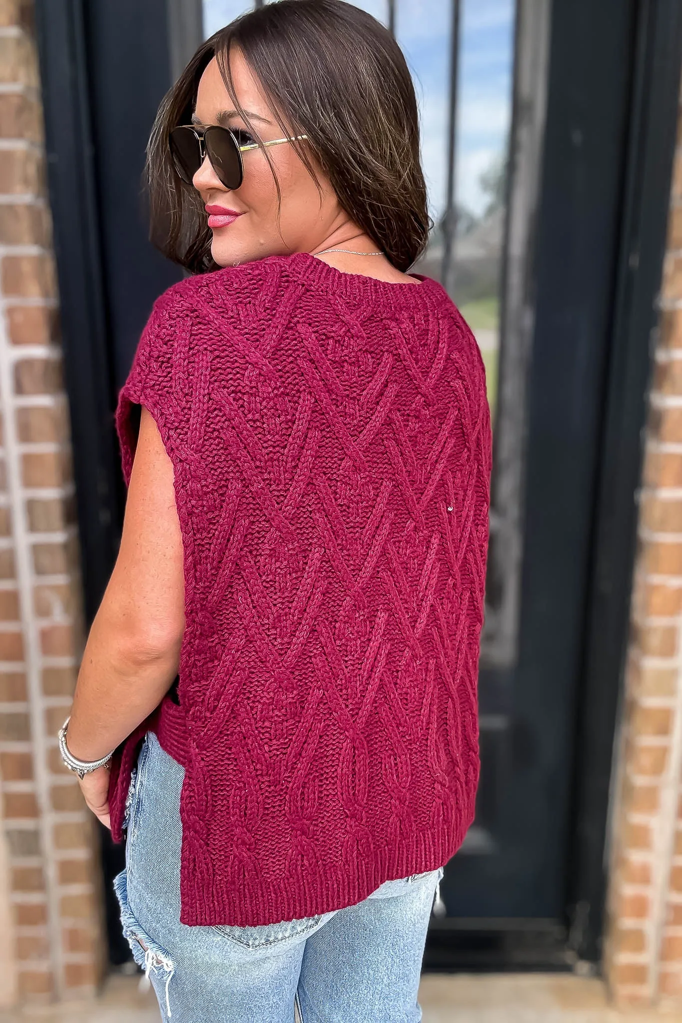 Harvest Burgundy Cable Knit Sweater Vest