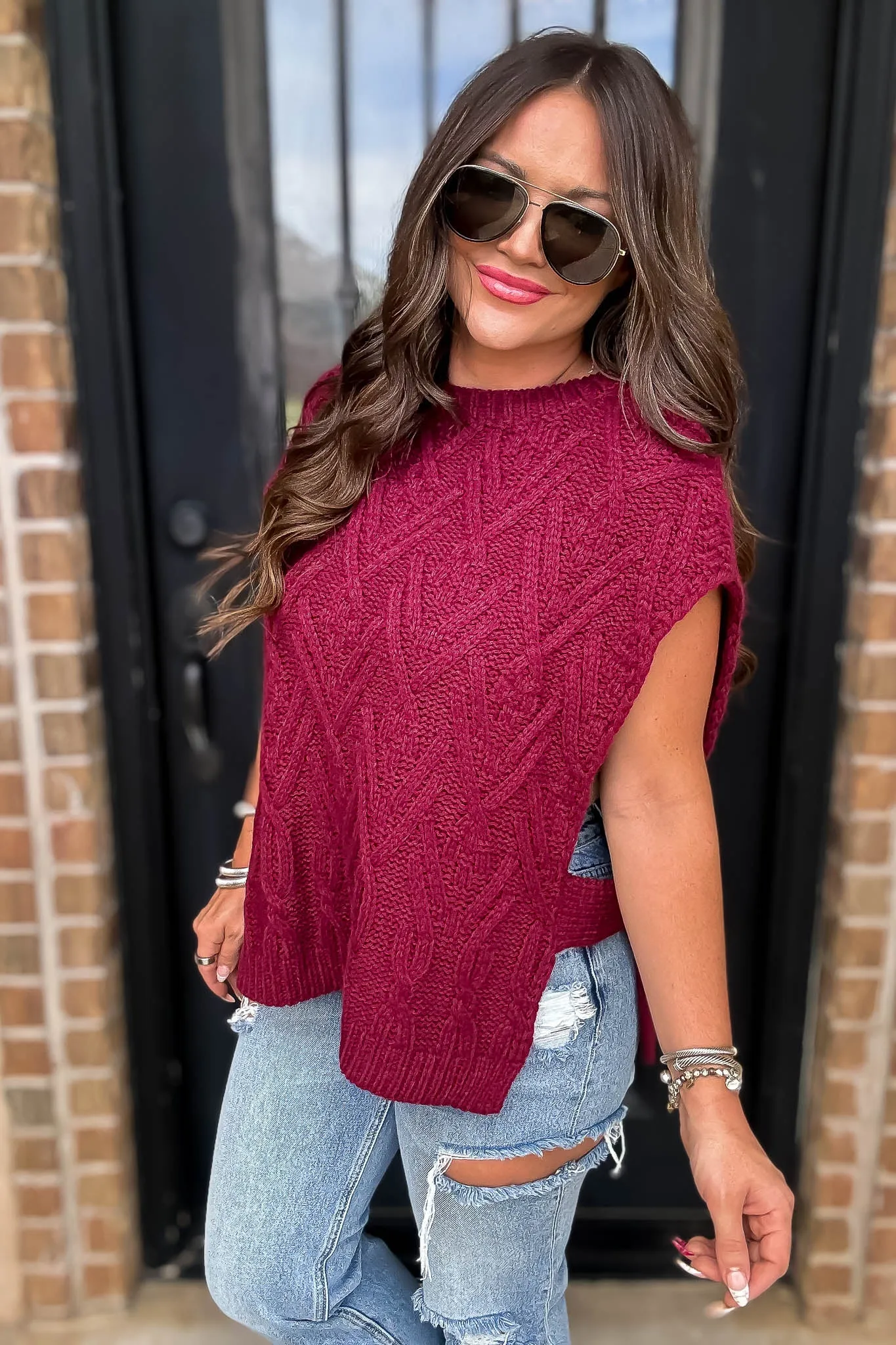 Harvest Burgundy Cable Knit Sweater Vest