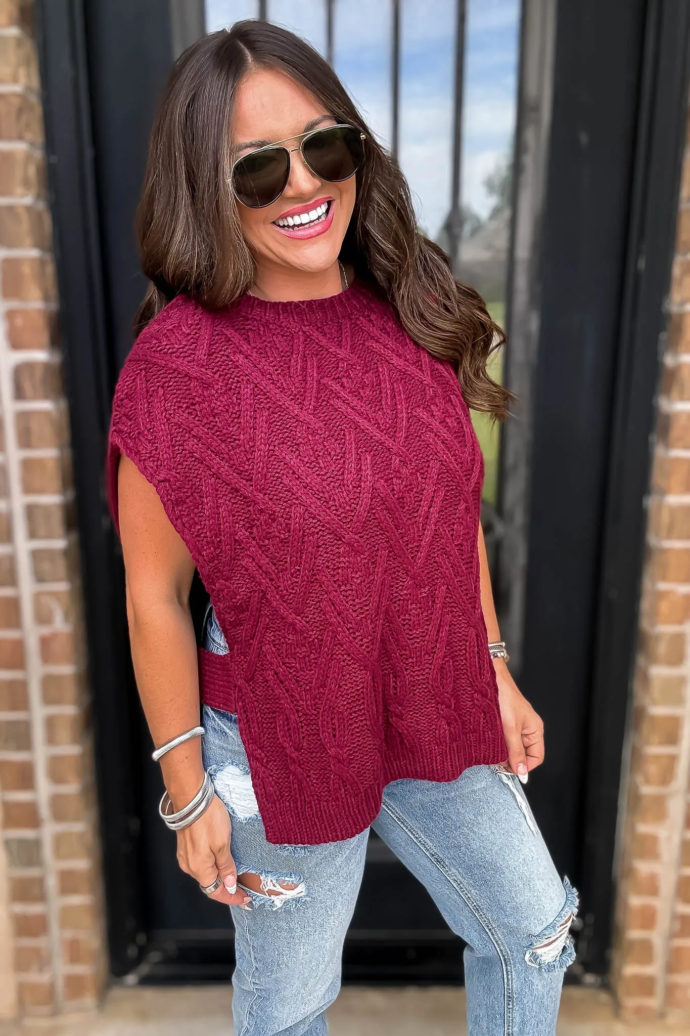 Harvest Burgundy Cable Knit Sweater Vest