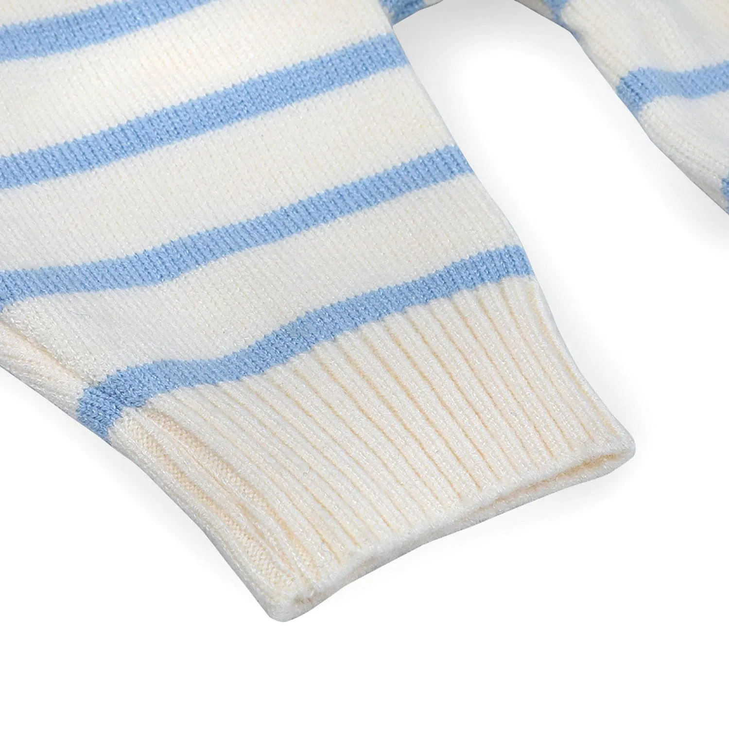 Hopping Rabbit Striped Premium Full Sleeves Knitted Sweater - Off White