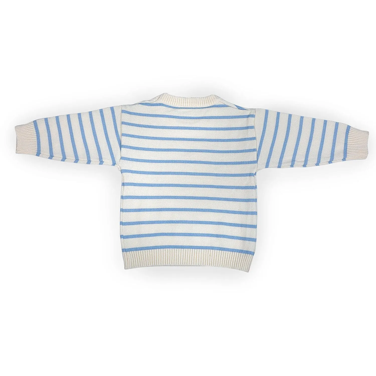 Hopping Rabbit Striped Premium Full Sleeves Knitted Sweater - Off White