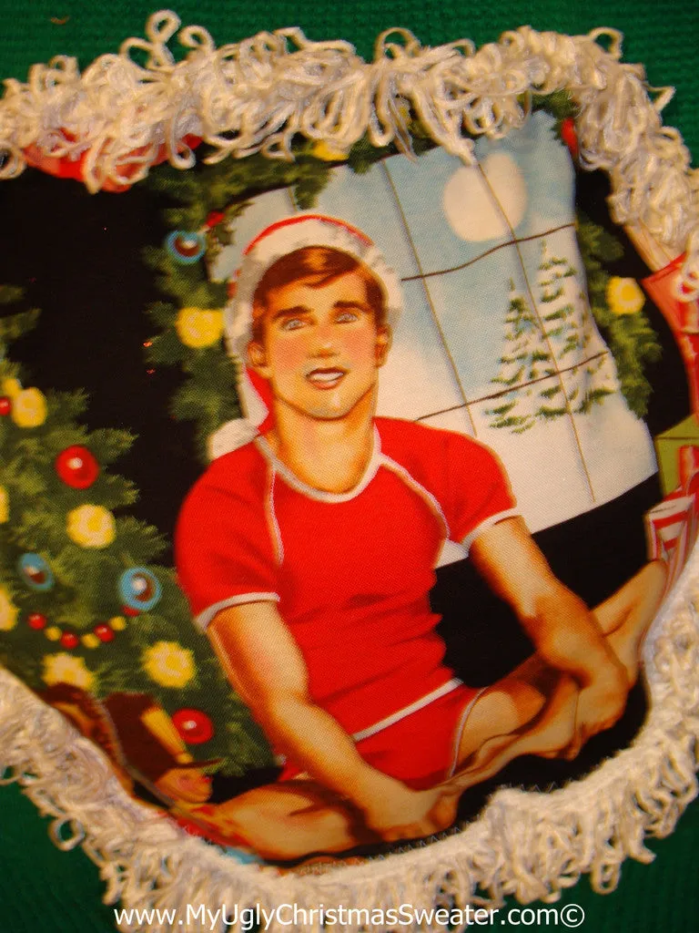 Hottie Guy Tacky Ugly Christmas Sweater Dangling Fringe & 3D Ornaments. Irish Shamrocks. (b26)