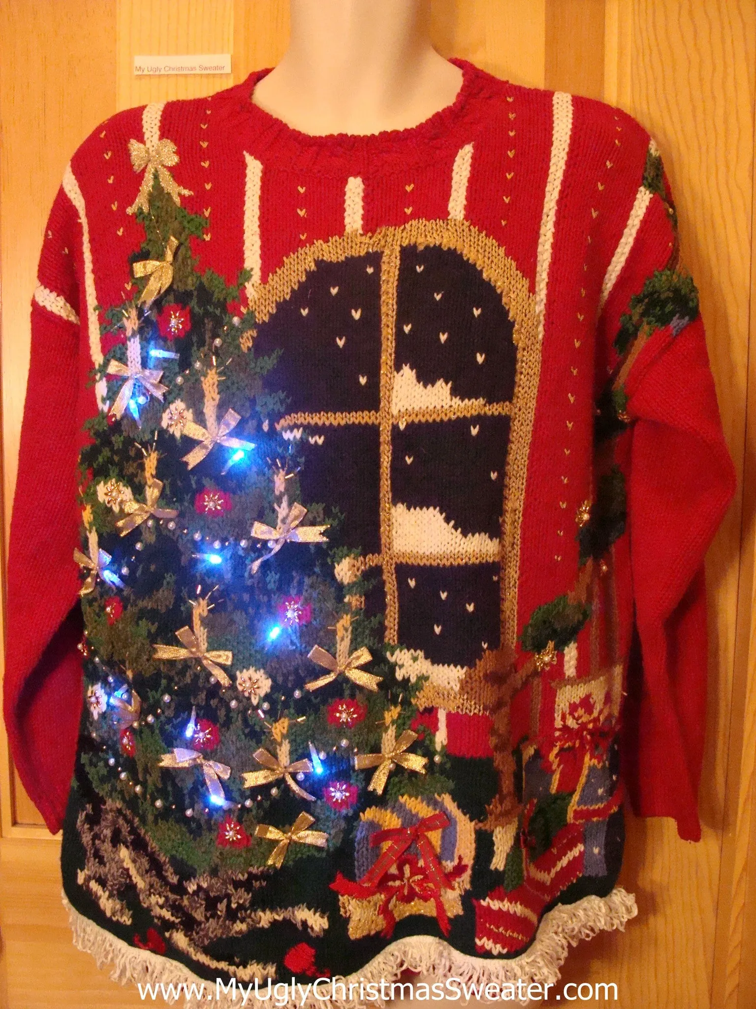 Light Up Ugly Xmas Sweater 80s Tree, Window, Wallpaper