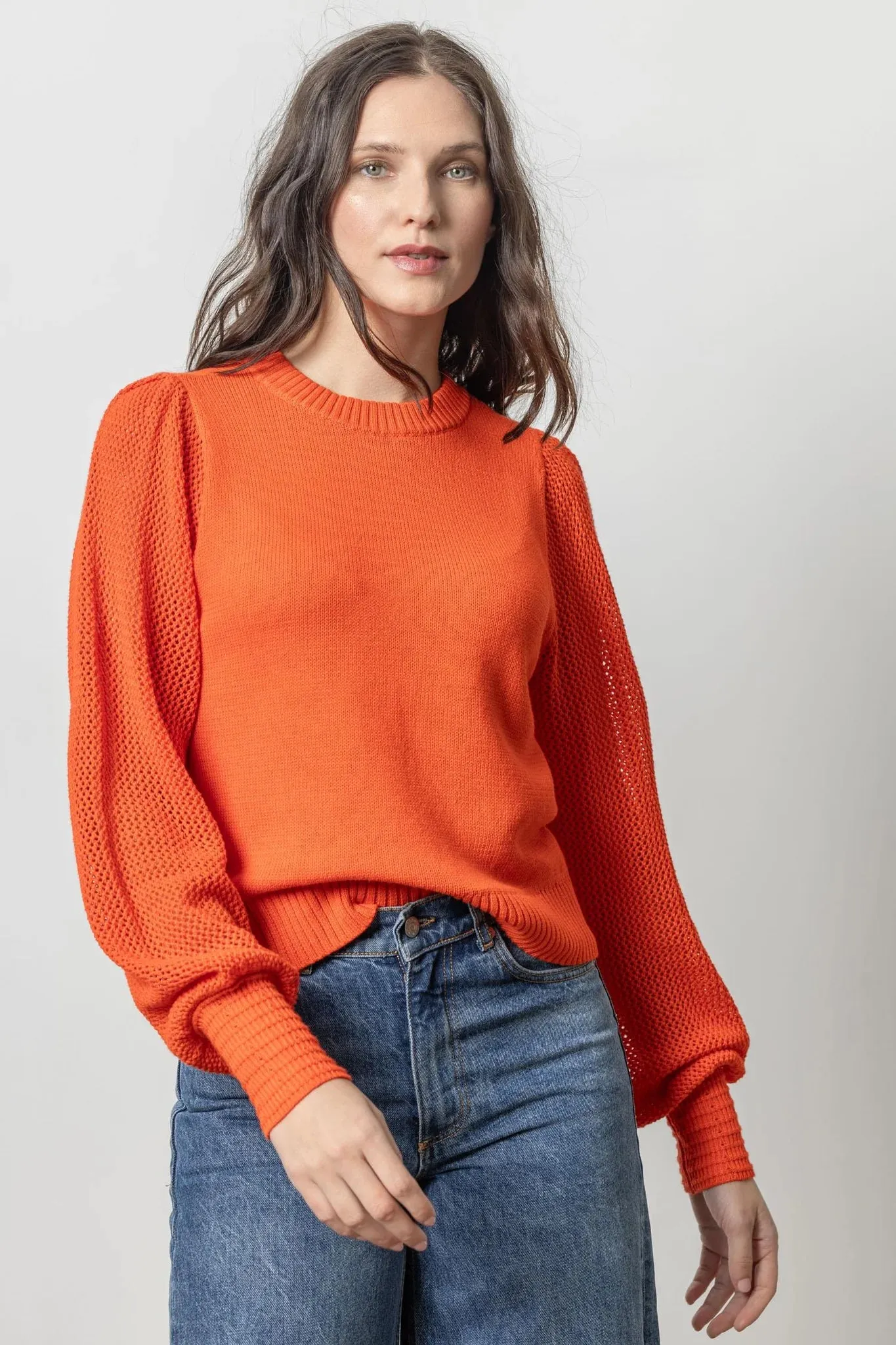 Lilla P Pointelle Sleeve Sweater