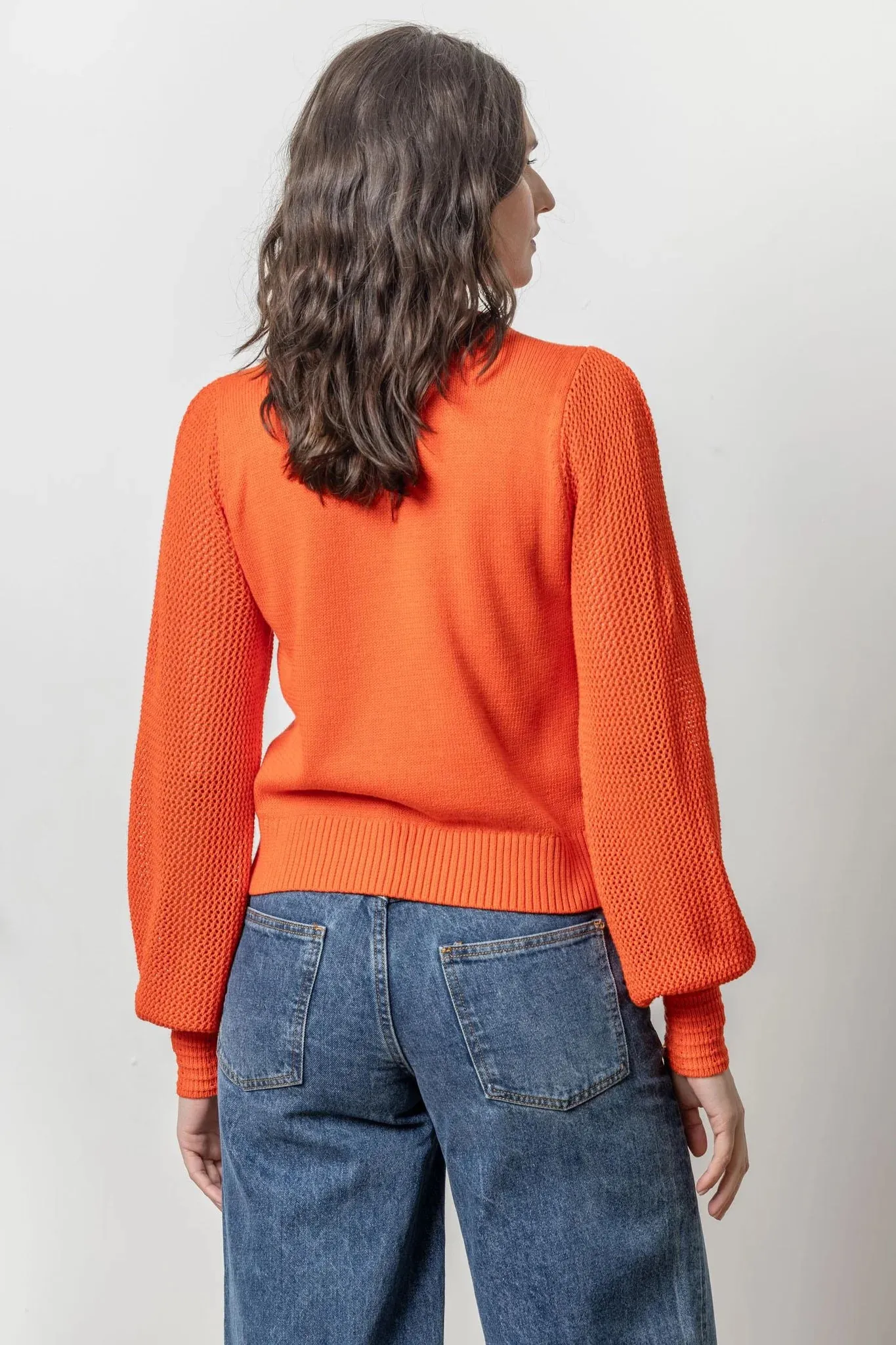 Lilla P Pointelle Sleeve Sweater