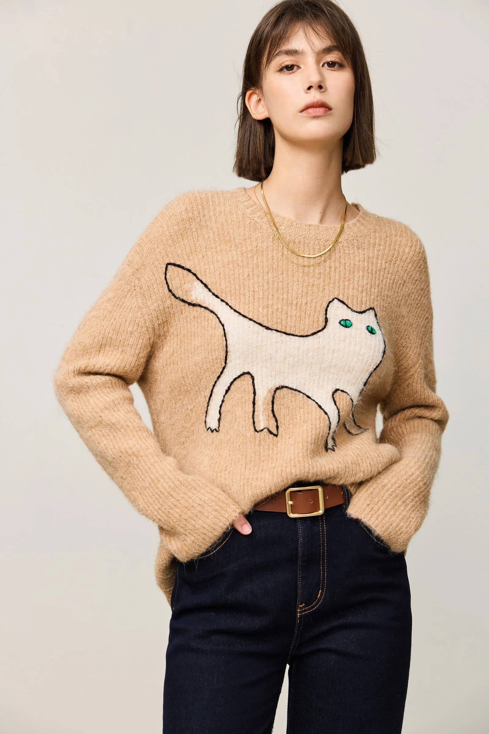 LILY Everyday Wear Cozy Cat Knit Sweater