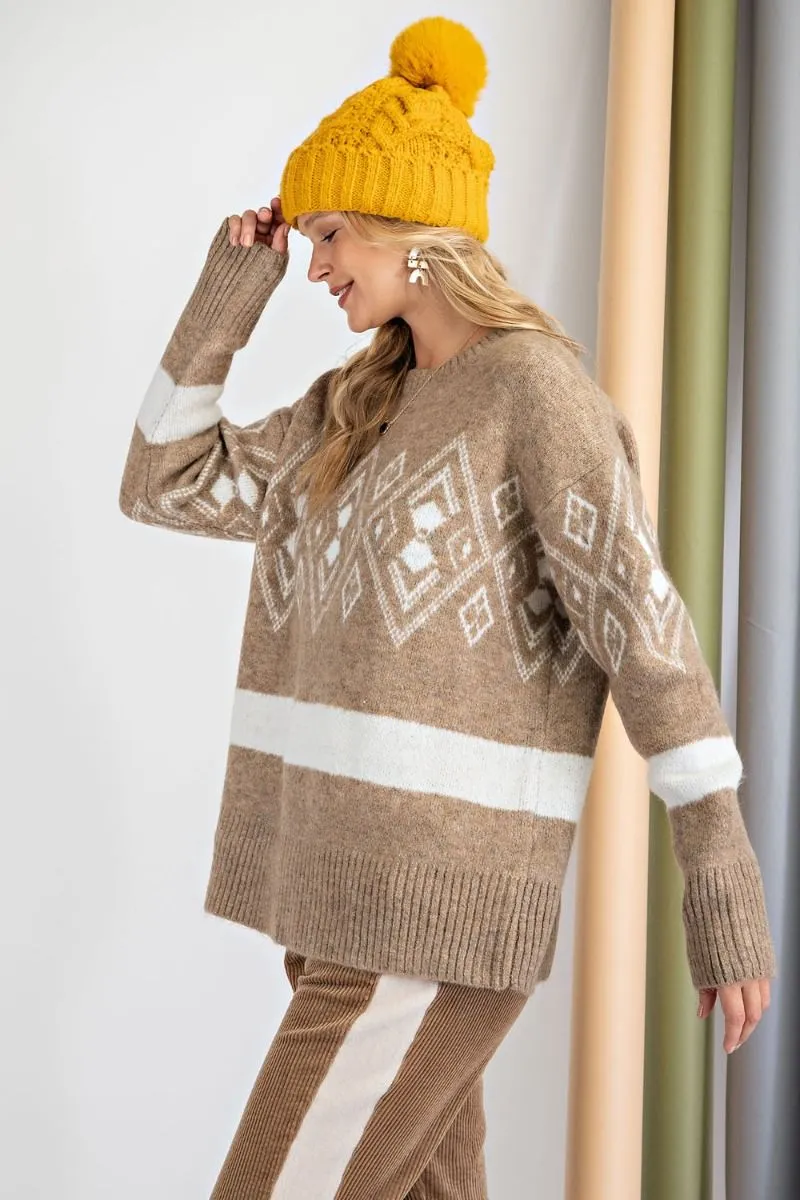 Loose fit tribal pattern sweater