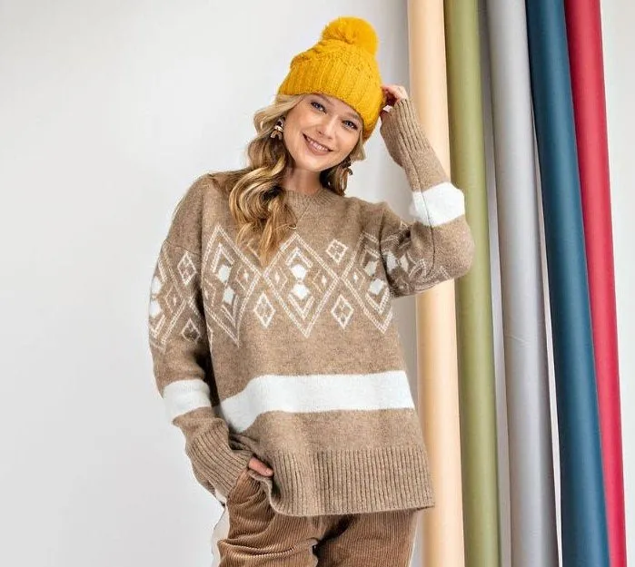 Loose fit tribal pattern sweater